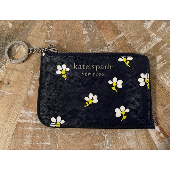 Kate Spade Cameron Daisy Toss Saffiano Medium L-Zip Card Holder Nightcap blue - Picture 1 of 5
